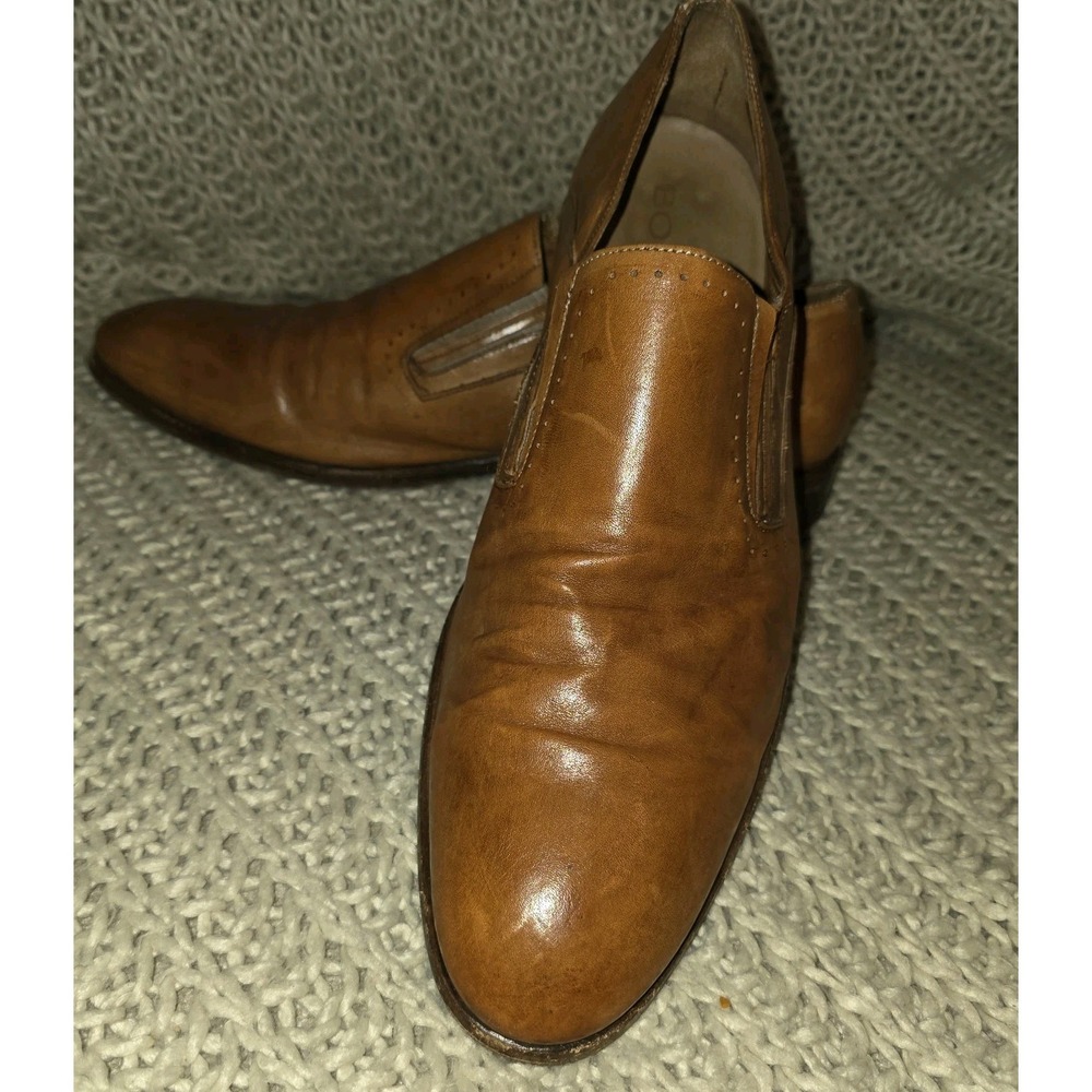 Boga Dress Shoes Brown Leather Slip  On Men's Size 12, Made In Italy Size 46.5